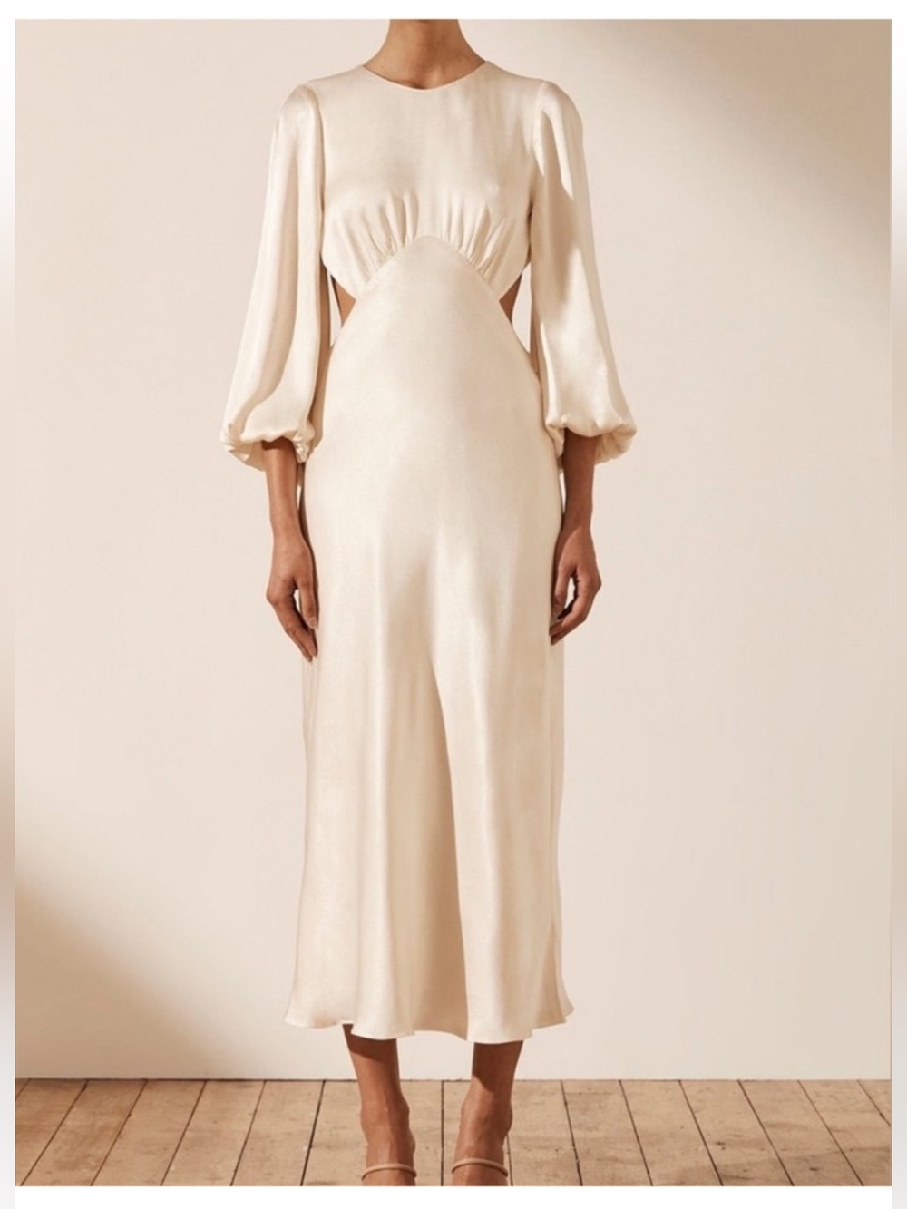 Shona Joy La Lune Balloon Sleeve, Backless, Ivory, Maxi Dress, Size 2